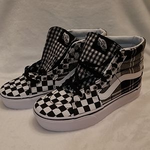 black and white checkered high top vans